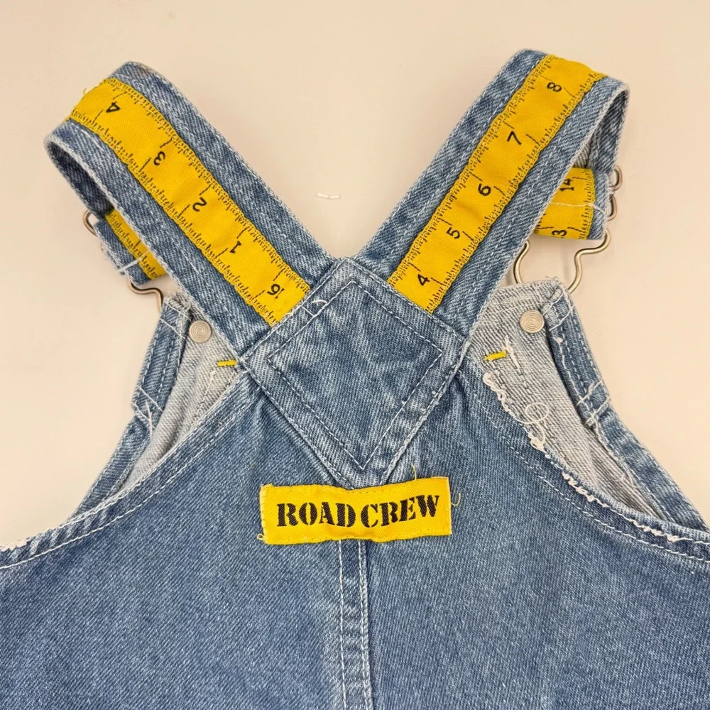 Vtg‎ Lil' Builder Denim Overalls – Tape Measure Straps & Road Crew Patch 3-6 mo.